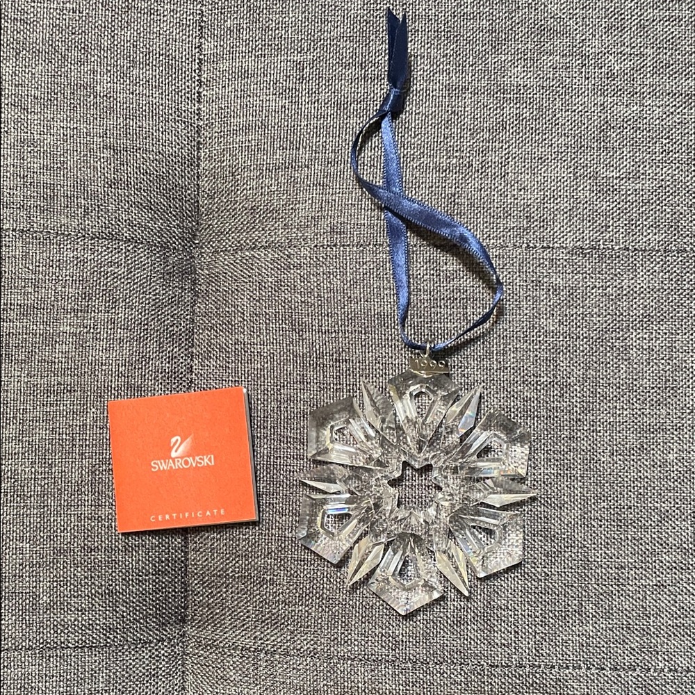 Swarovski Crystal Snowflake Ornament with Navy Ribbon